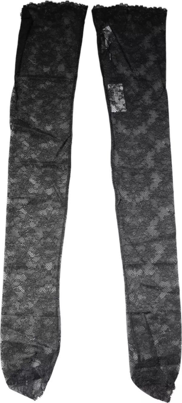 Black Floral Lace Cotton Stretch Stockings Socks