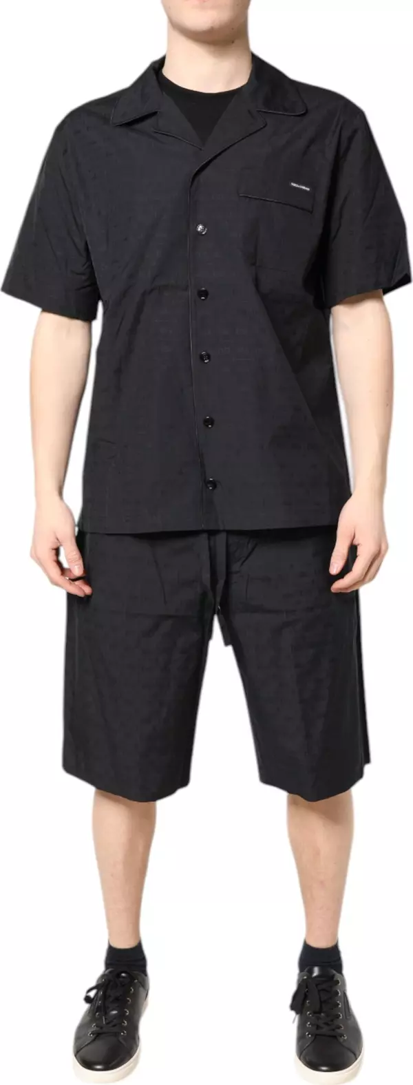 Black Cotton Men Pajama Set Sleepwear