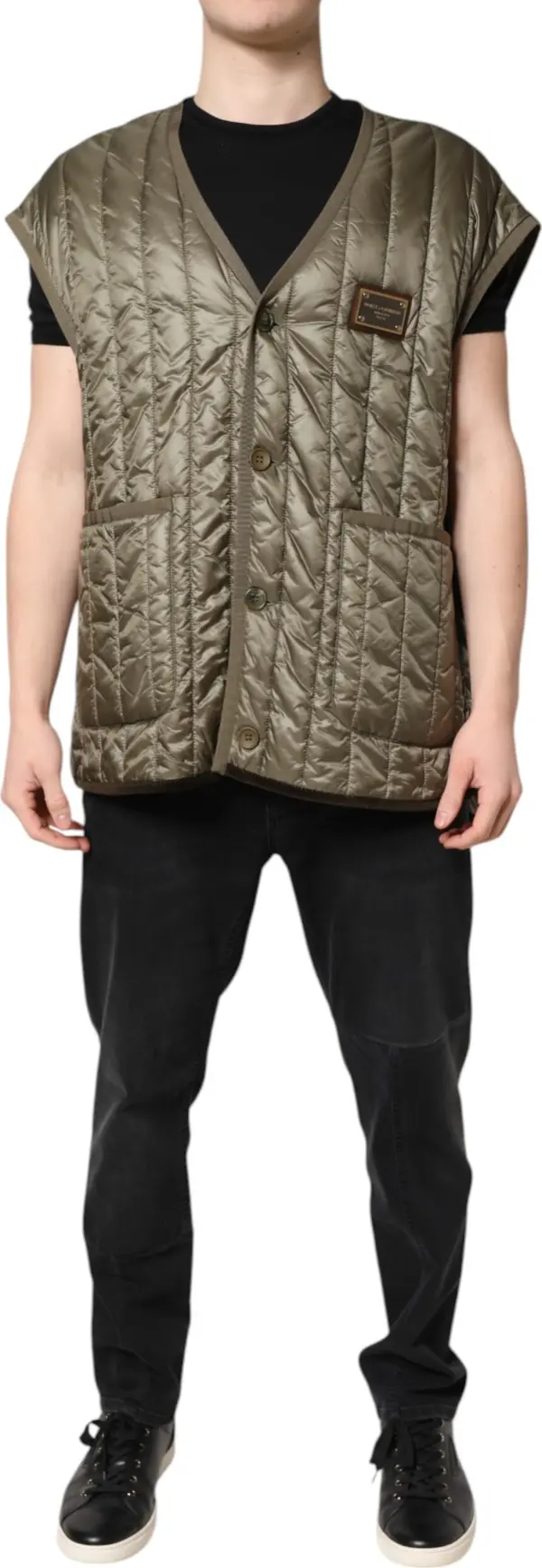Brown Logo Plaque Quilted Vest Jacket