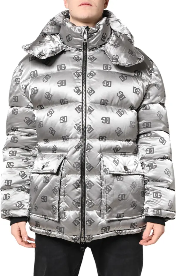Silver Logo Full Zip Hooded Quilted Jacket