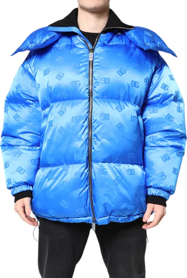 Blue Logo Full Zip Hooded Quilted Jacket