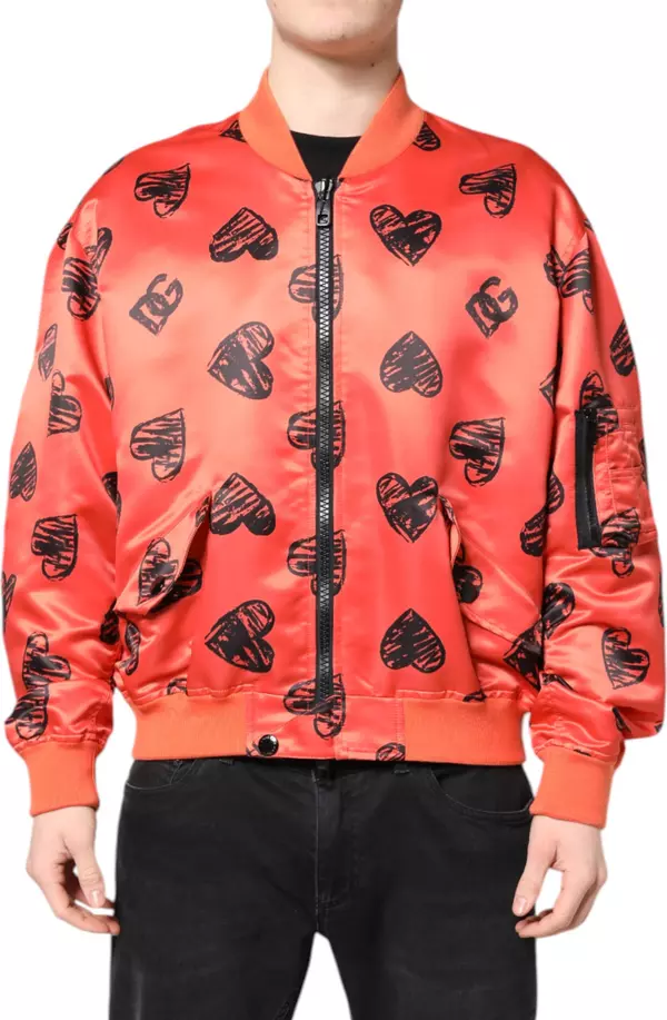 Orange DG Heart Full Zip Men Bomber Jacket
