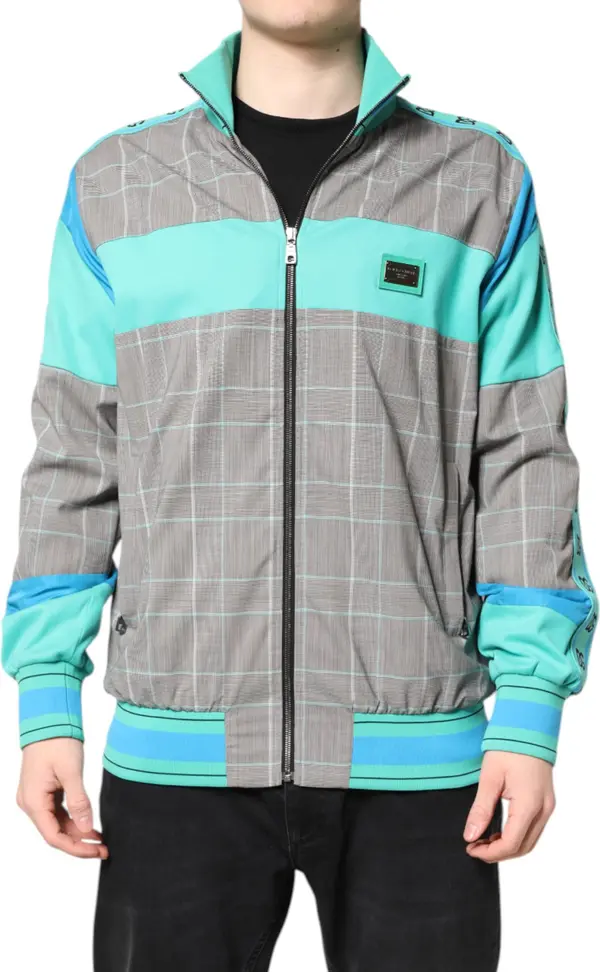 Multicolor Plaid Full Zip Windbreaker Jacket