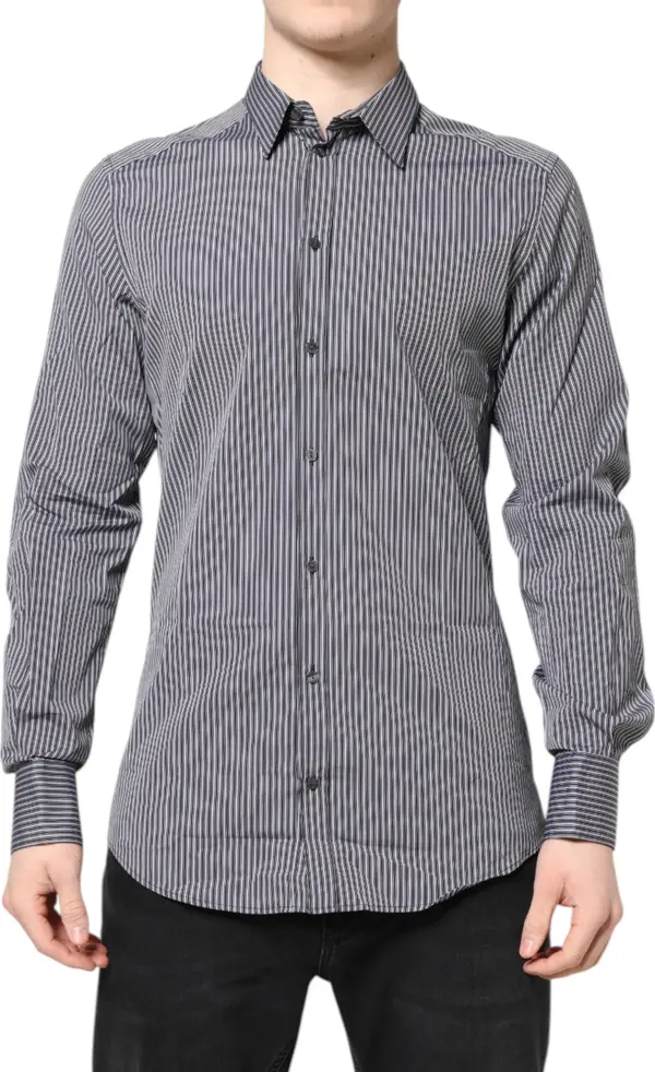 Black White Striped GOLD Formal Dress Shirt