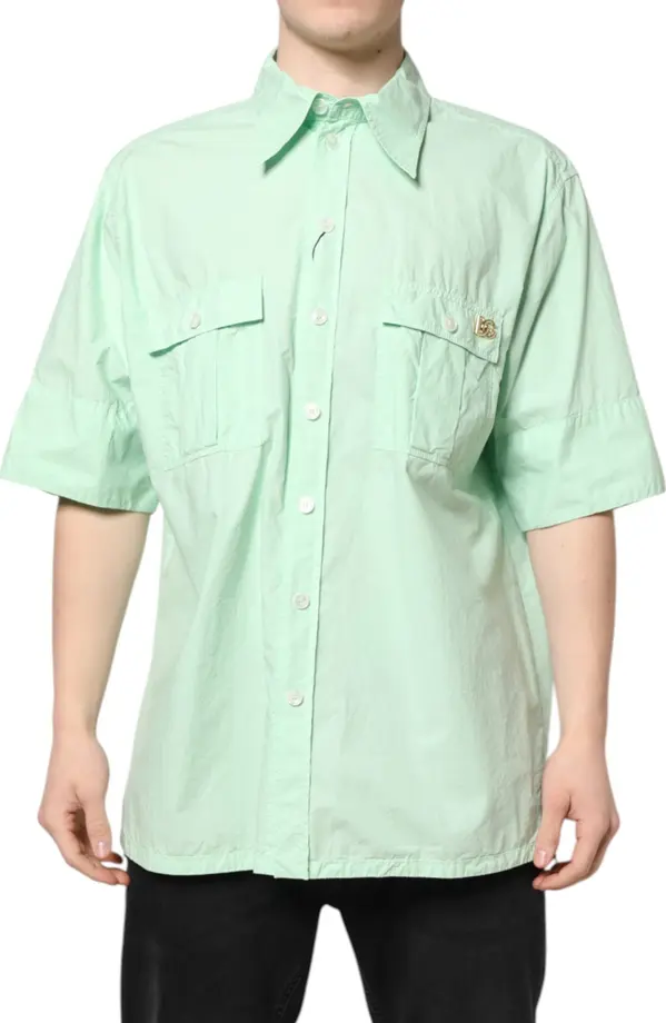 Green Cotton Short Sleeves Men Casual Shirt
