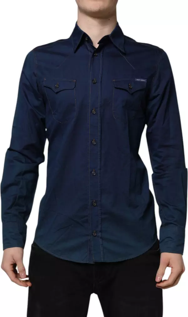 Blue Cotton GOLD Long Sleeves Casual Shirt