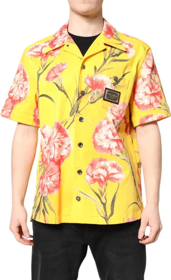 Yellow Floral Men Button Down Casual Shirt
