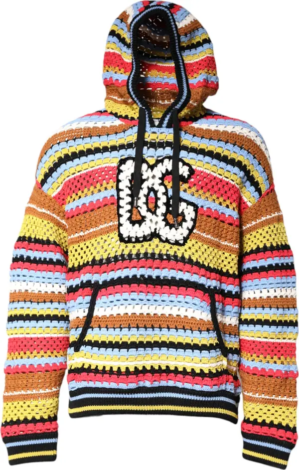 Multicolor Cotton Hooded Pullover Sweater