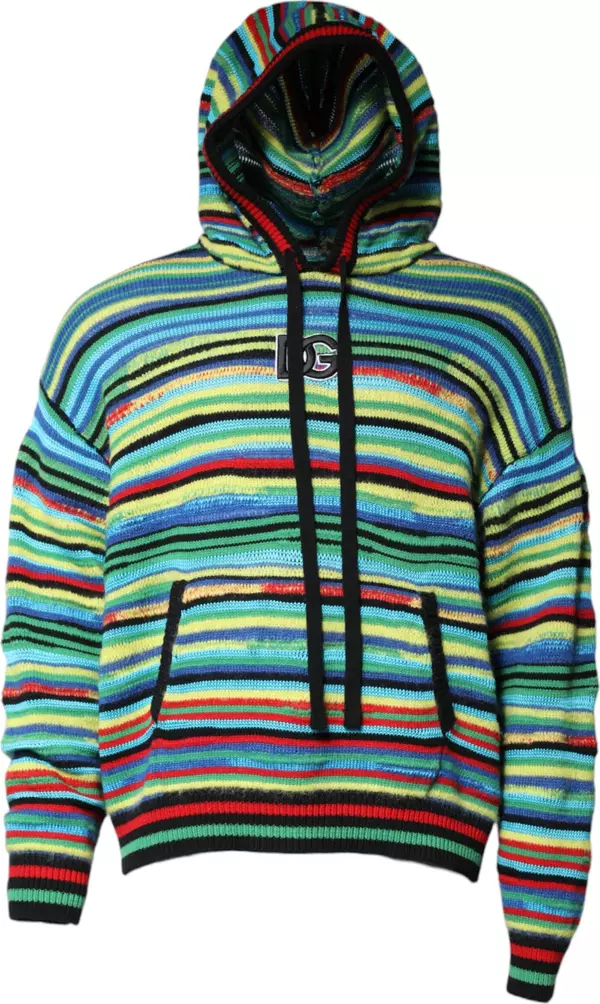 Multicolor Cotton Hooded Pullover Sweater