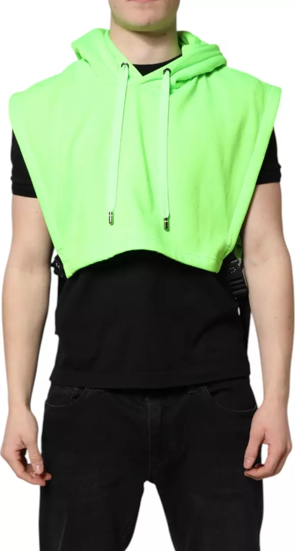 Green Polyester Hooded Sportswear Vest Sweater