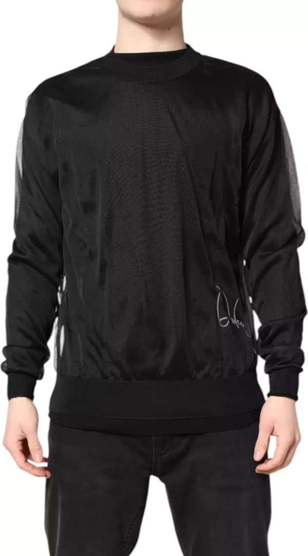 Black Logo Knitted Crewneck Pullover Sweater