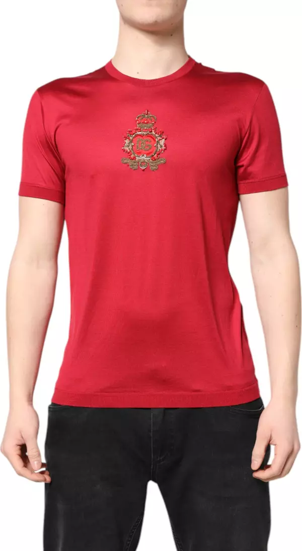 Red Silk DG Crown Logo Short Sleeve T-shirt
