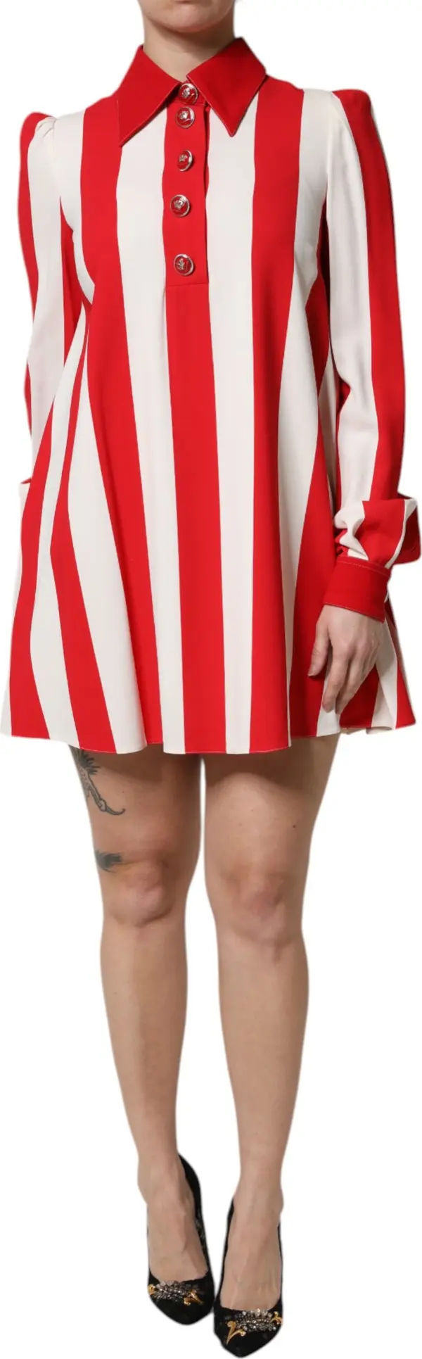 White Red Stripes Long Sleeves Mini Dress