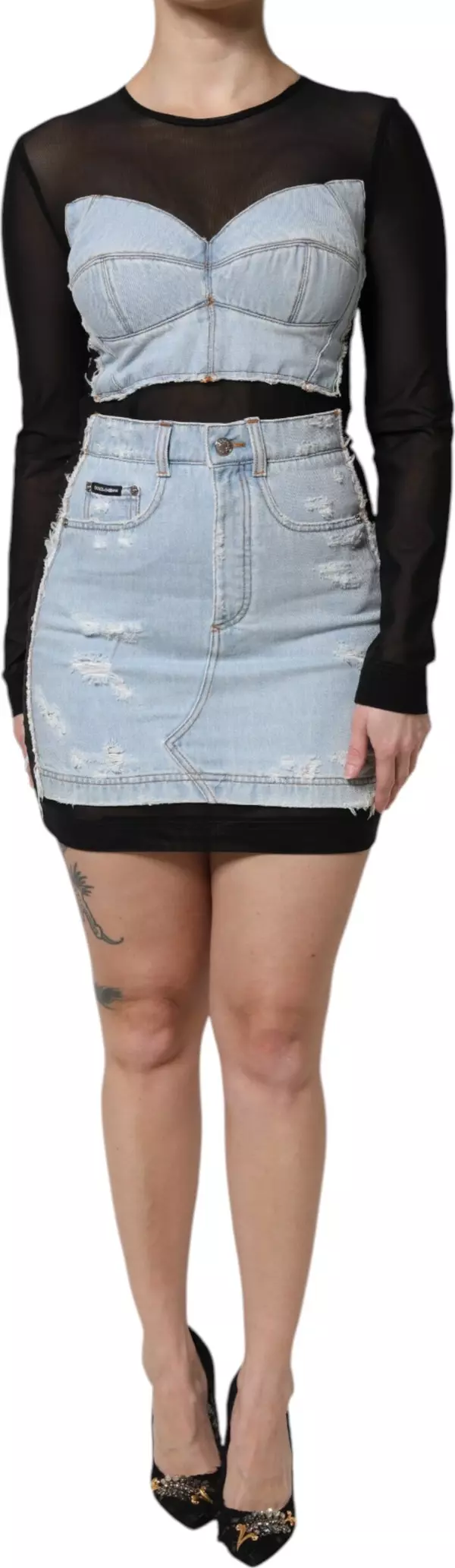 Black Blue Long Sleeves Denim Mini Dress