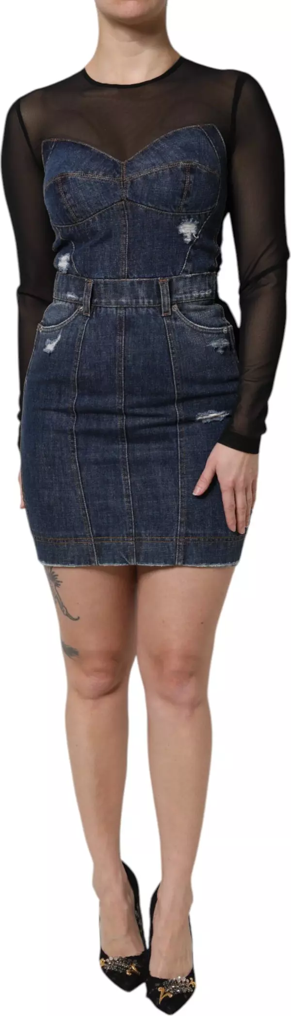 Black Blue Long Sleeves Denim Mini Dress
