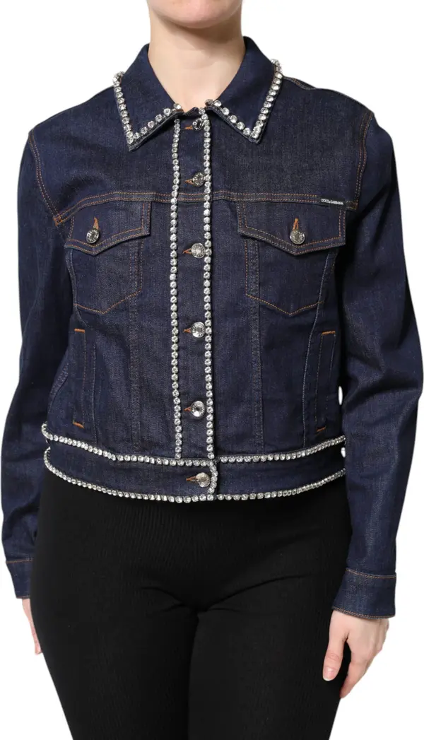 Blue Denim Cotton Crystal Embellished Jacket