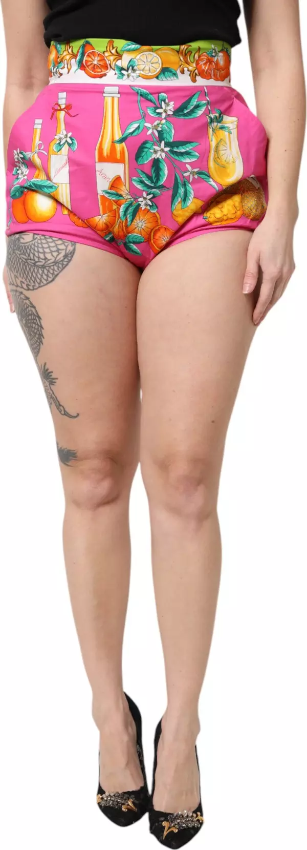 Pink Printed High Waist Hot Pants Shorts