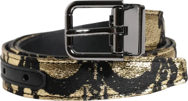 Multicolor Jacquard Leather Metal Buckle Belt