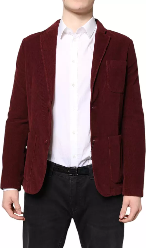Maroon Corduroy Regular Fit Men Coat Blazer Jacket