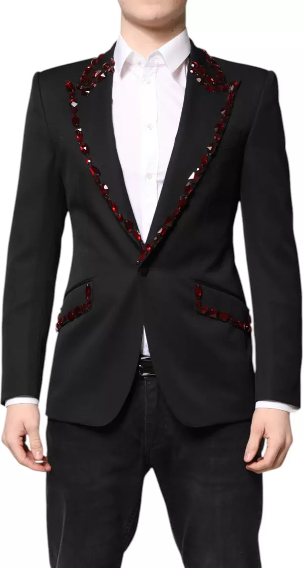 Black SICILIA CrystalEmbellished Coat Blazer