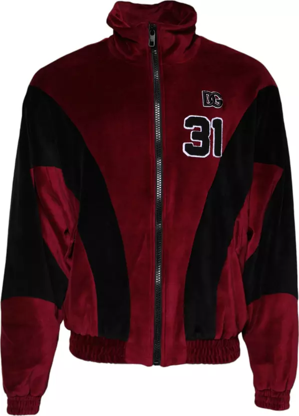 Red Black Cotton Logo FullZip Bomber Jacket