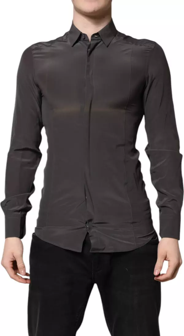 Dark Gray Silk GOLD Dress Formal Shirt