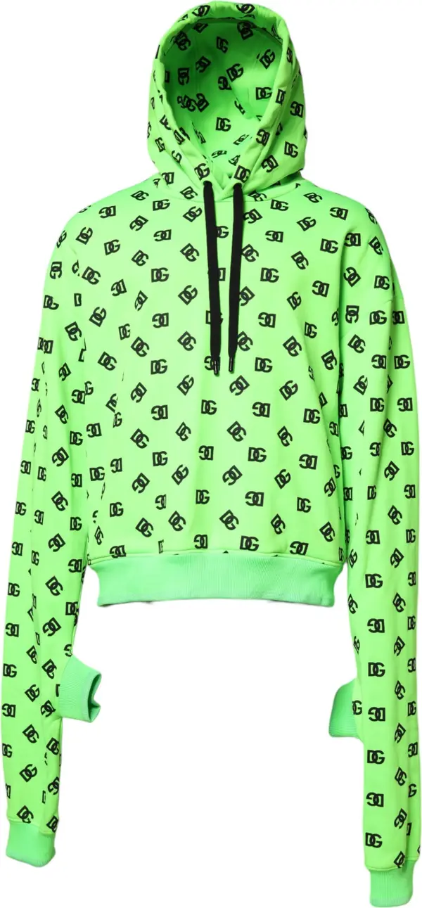 Green Polyester DGLogo Print Hooded Sweater