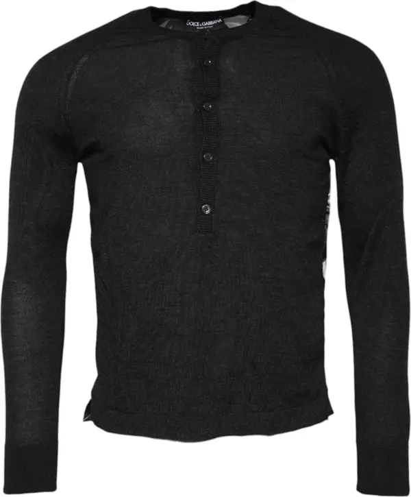 Black Printed Knitted Men Pullover Sweater