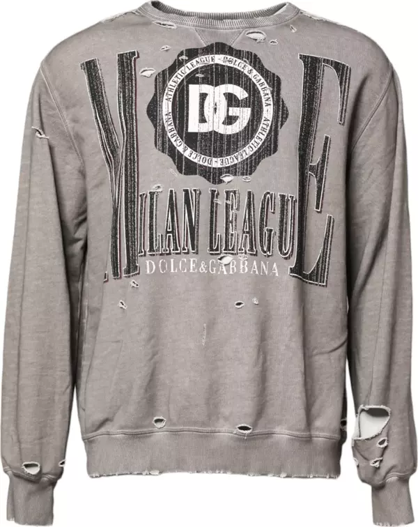 Gray Logo Print Crew Neck Pullover Sweater