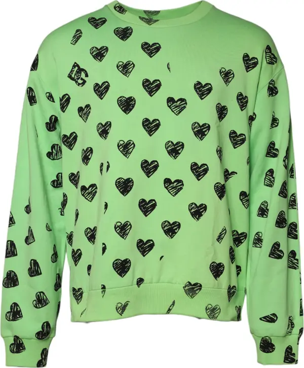 Green Heart Print Crew Neck Pullover Sweater