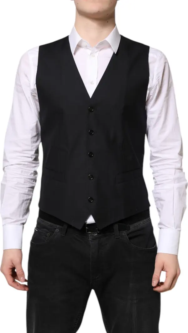 Black Wool Waistcoat Dress Formal Vest