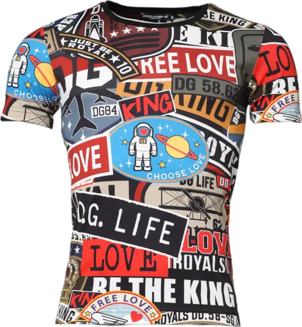 Multicolor Patchwork Cotton Crew Neck T-shirt