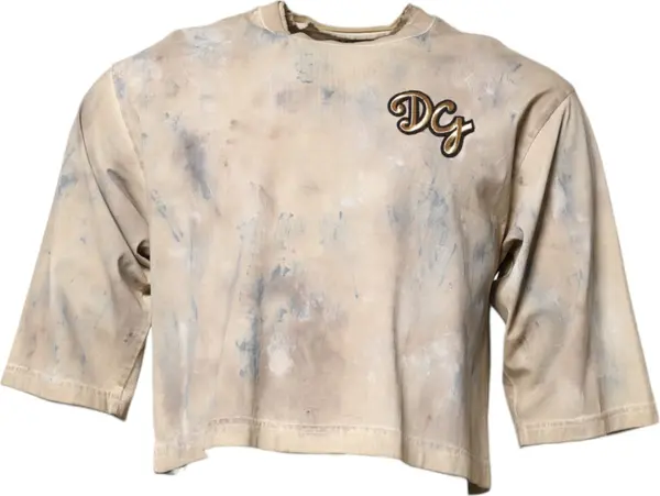 Beige Tie Dye DG Embroidery Cropped T-shirt