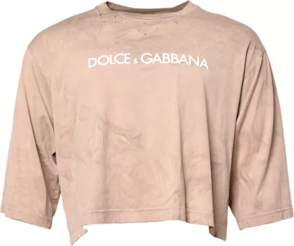 Beige Tie Dye Logo Print Cropped T-shirt