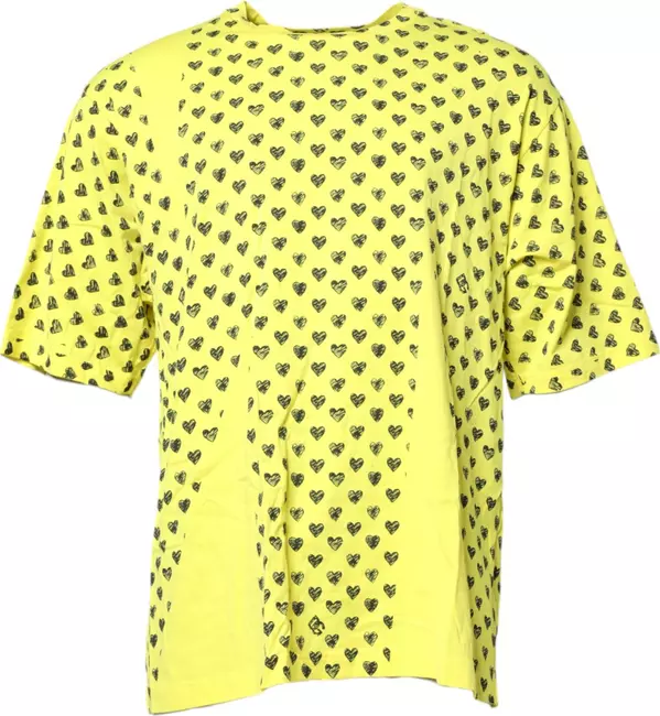 Yellow Cotton DG Heart Print Crew Neck T-shirt