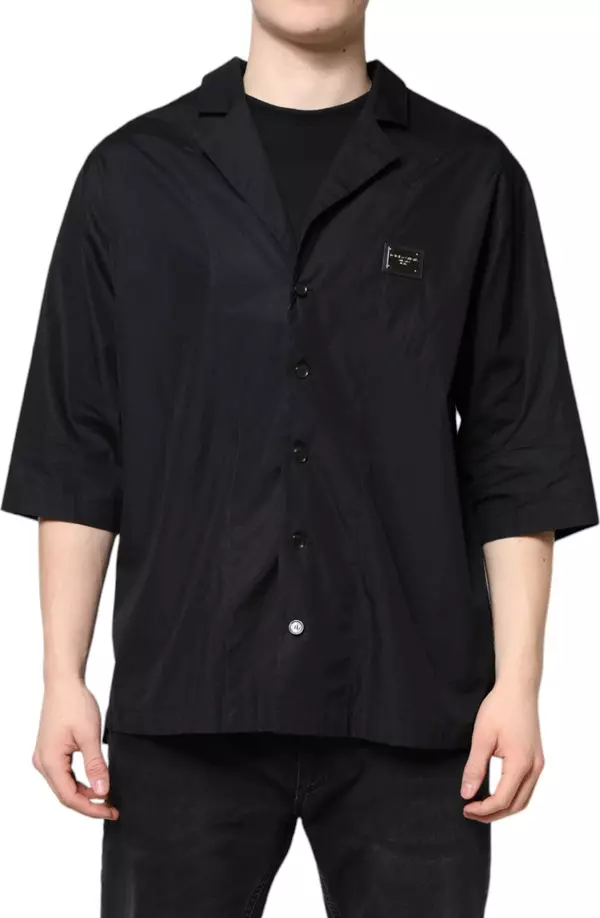 Black Short Sleeves Button Down Casual Shirt