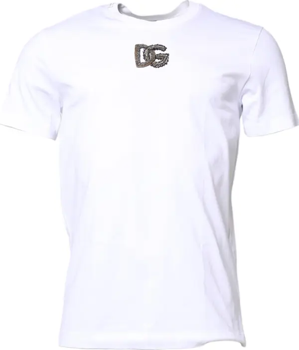 White Cotton DG Embroidery Crew Neck T-shirt