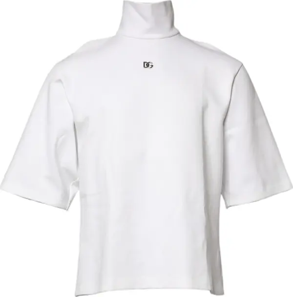 White Cotton Turtleneck DG Applique T-shirt