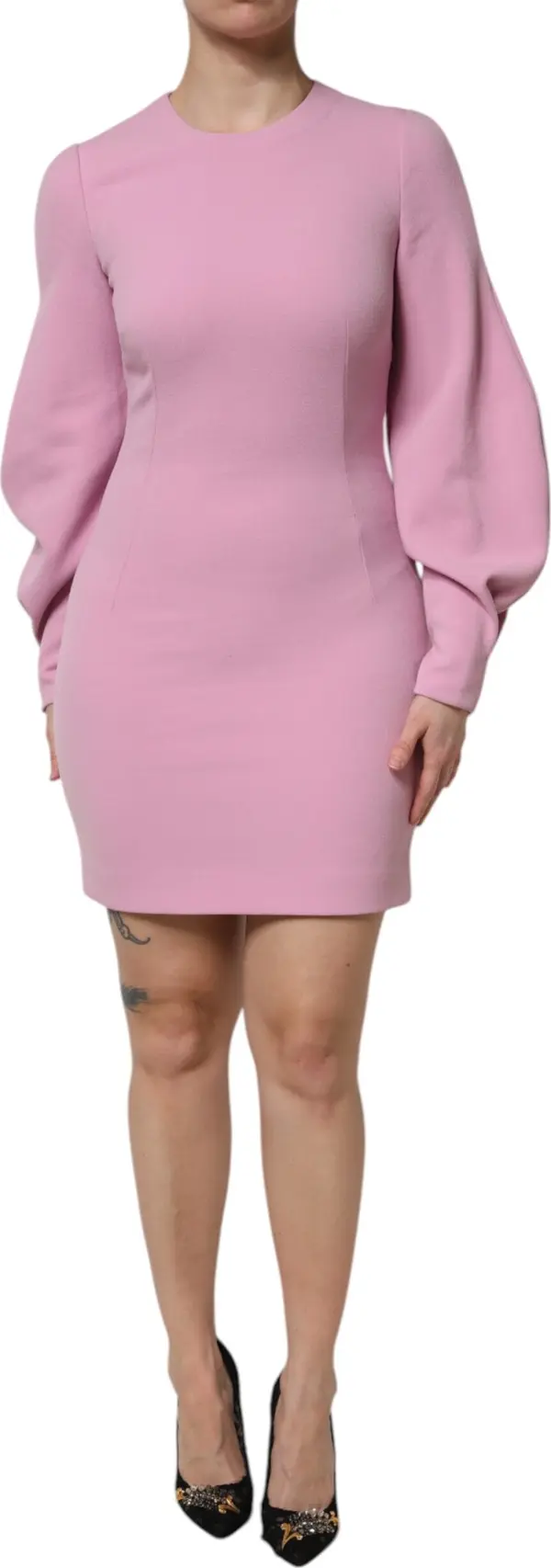 Pink Polyester Long Sleeves Sheath Mini Dress