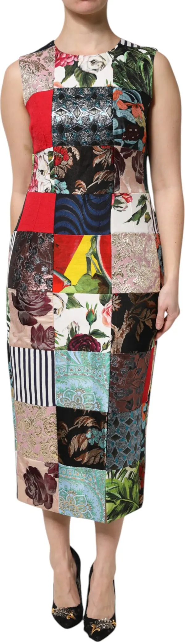 Multicolor Patchwork Sleeveless Sheath Dress
