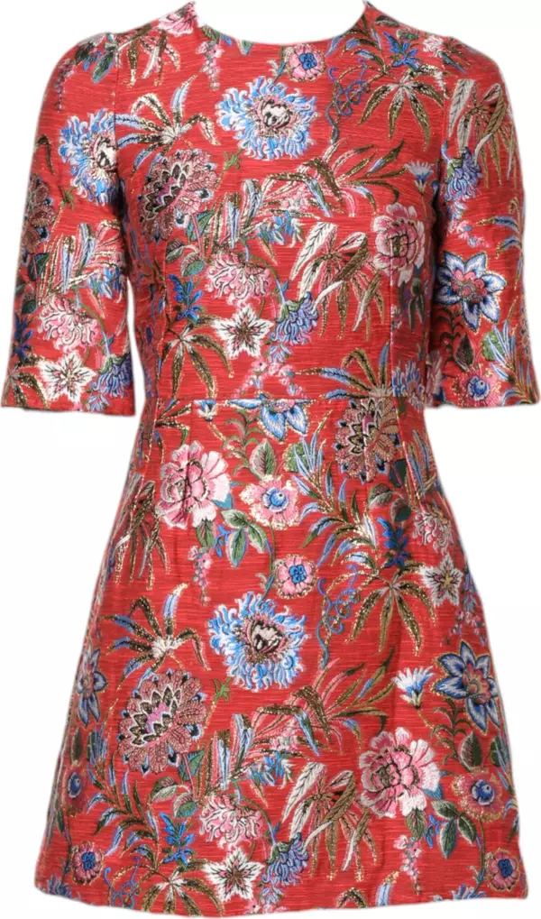 Red Floral Jacquard A-line Mini Dress