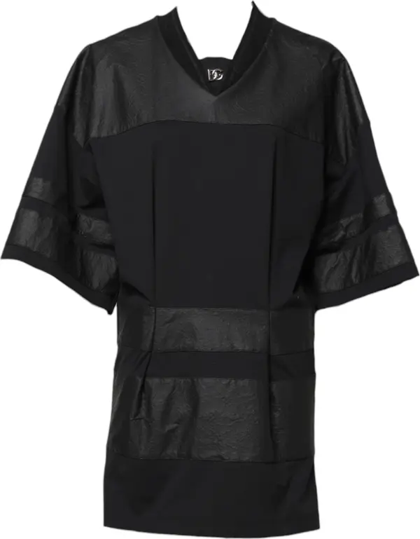 Black Cotton Short Sleeves V-neck T-shirt