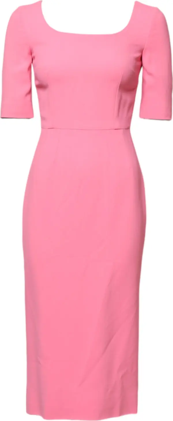 Pink Viscose Short Sleeve Sheath Midi Dress