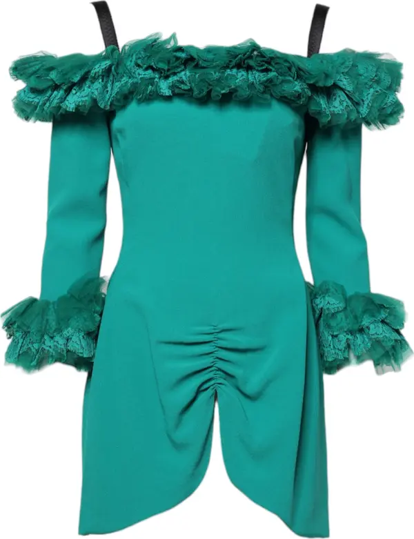 Green Lace Off Shoulder Sheath Mini Dress
