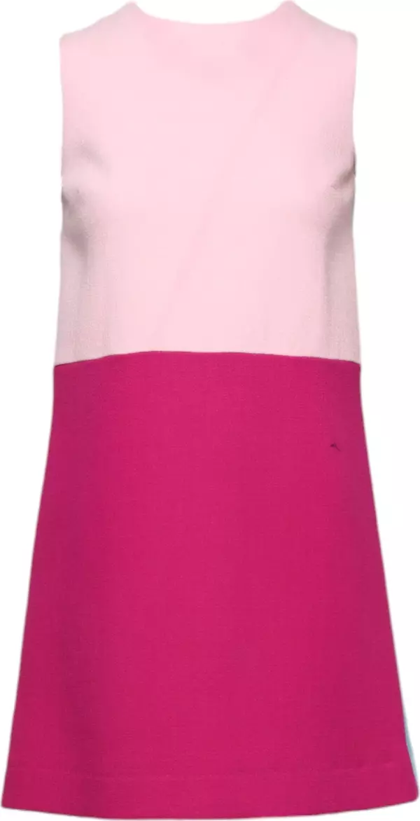 Pink Blue Wool Sleeveless Shift Mini Dress