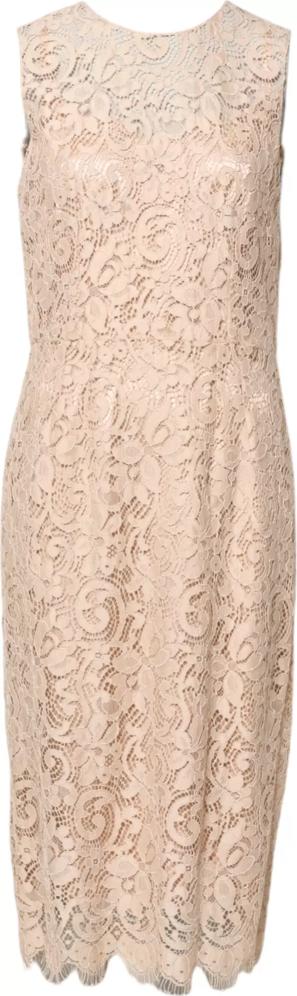 Beige Floral Lace Sleeveless Sheath Dress