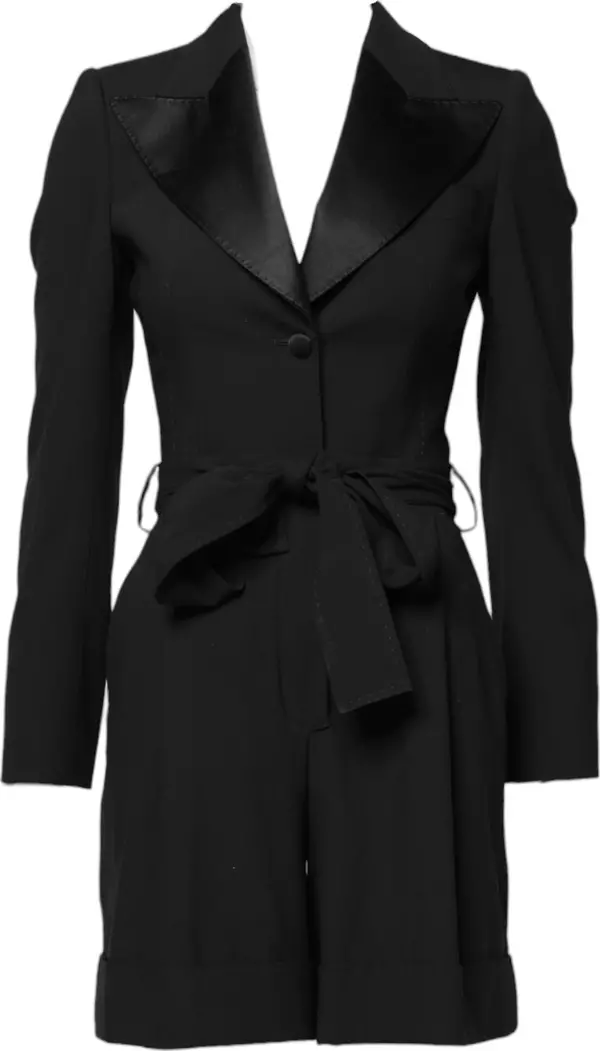 Black Wool Jumpsuit Dress Women Coat Jacket