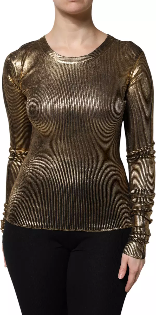 Gold Round Neck Long Sleeve Pullover Top