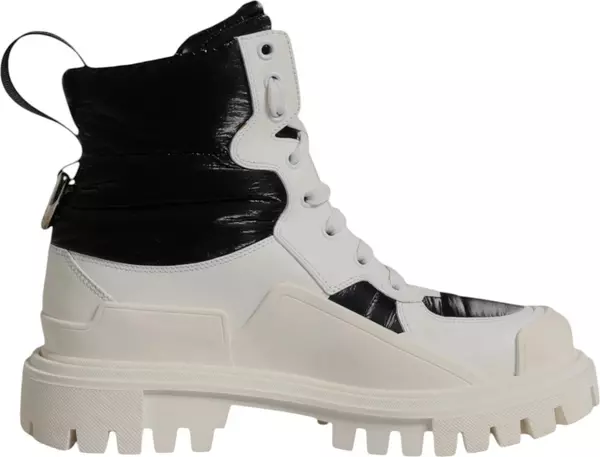 White Padded Mid Calf Lace Up Boots Shoes