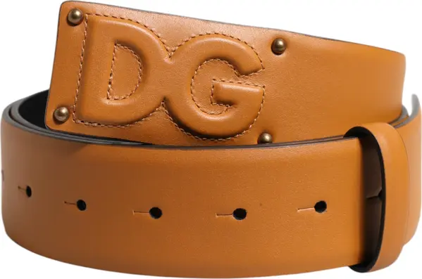 Brown Leather Buckle DG Logo Embossed Belt